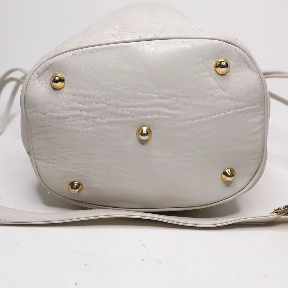 Vintage Valentino Orlandi Italy Cream Leather Bucket Shoulder Bag Quilted Body - Picture 12 of 15